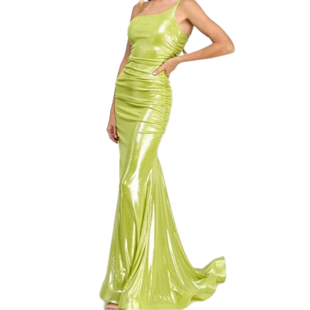 Homecoming/Prom/Wedding. Metallic one-shoulder gown from B Darlin. Worn once.
